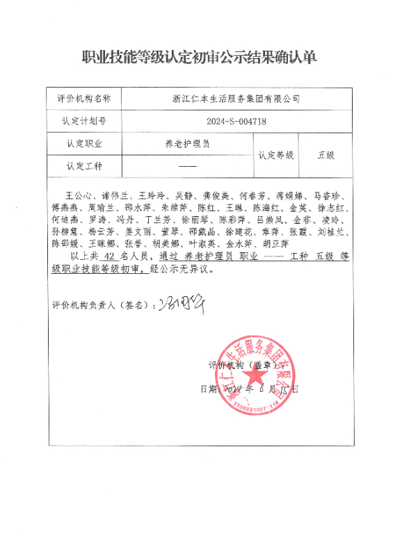 2024-S-004718职业技能等级认定初审公示结果确认单